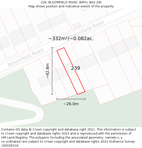 239, BLOOMFIELD ROAD, BATH, BA2 2AY: Plot and title map