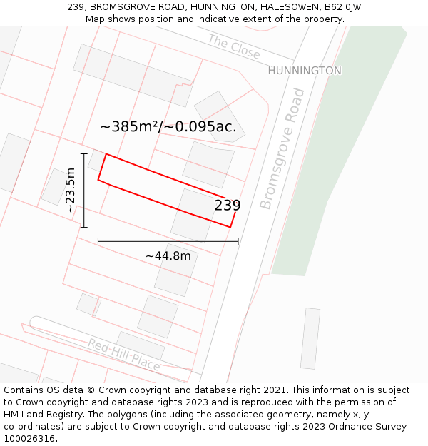 239, BROMSGROVE ROAD, HUNNINGTON, HALESOWEN, B62 0JW: Plot and title map