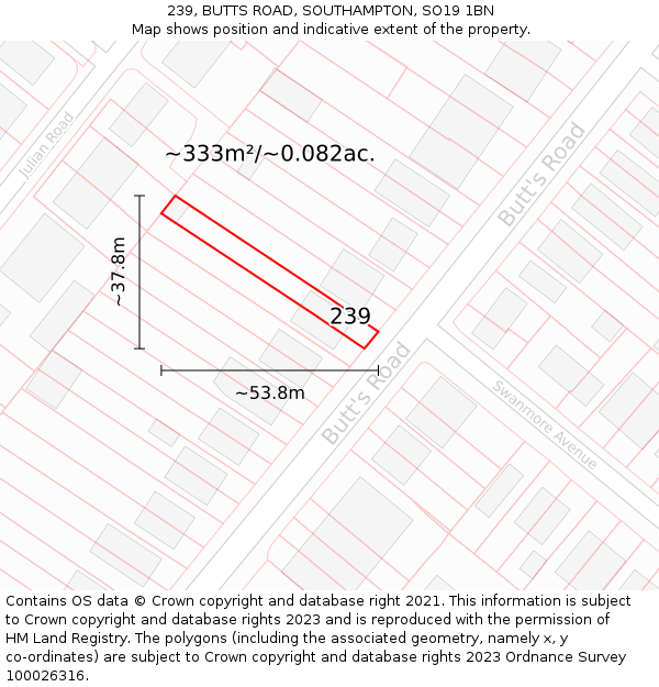 239, BUTTS ROAD, SOUTHAMPTON, SO19 1BN: Plot and title map