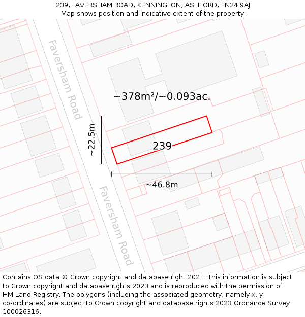 239, FAVERSHAM ROAD, KENNINGTON, ASHFORD, TN24 9AJ: Plot and title map