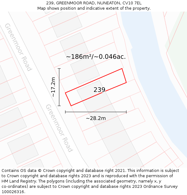 239, GREENMOOR ROAD, NUNEATON, CV10 7EL: Plot and title map