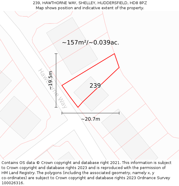 239, HAWTHORNE WAY, SHELLEY, HUDDERSFIELD, HD8 8PZ: Plot and title map