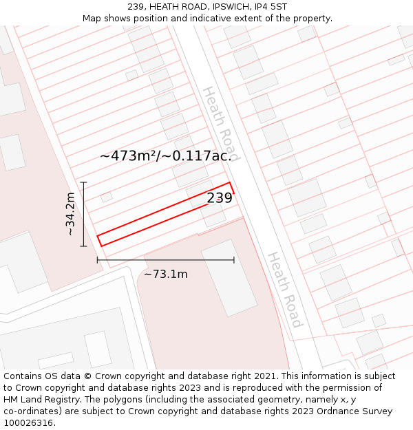 239, HEATH ROAD, IPSWICH, IP4 5ST: Plot and title map