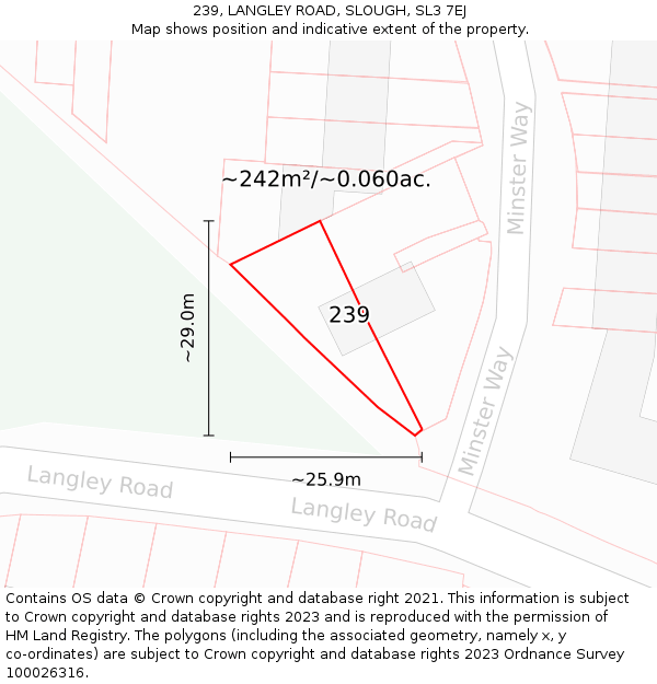 239, LANGLEY ROAD, SLOUGH, SL3 7EJ: Plot and title map