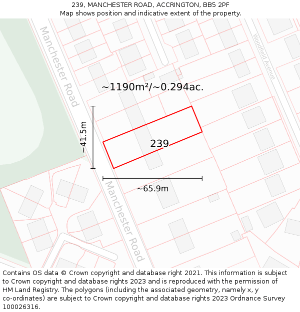 239, MANCHESTER ROAD, ACCRINGTON, BB5 2PF: Plot and title map