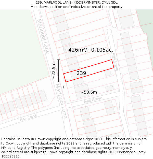 239, MARLPOOL LANE, KIDDERMINSTER, DY11 5DL: Plot and title map