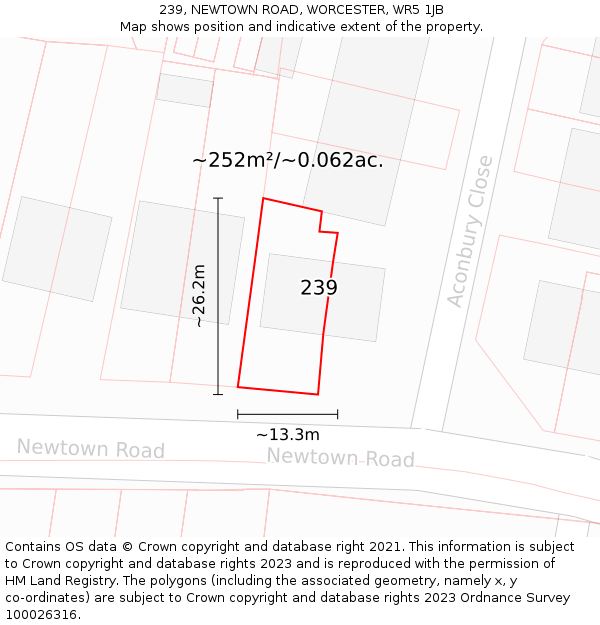 239, NEWTOWN ROAD, WORCESTER, WR5 1JB: Plot and title map