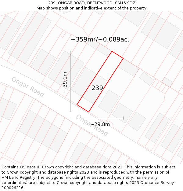 239, ONGAR ROAD, BRENTWOOD, CM15 9DZ: Plot and title map