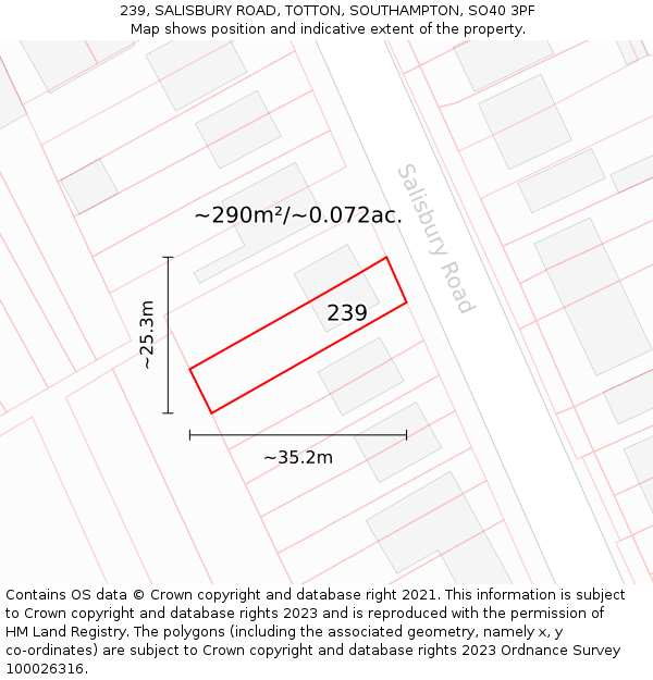 239, SALISBURY ROAD, TOTTON, SOUTHAMPTON, SO40 3PF: Plot and title map