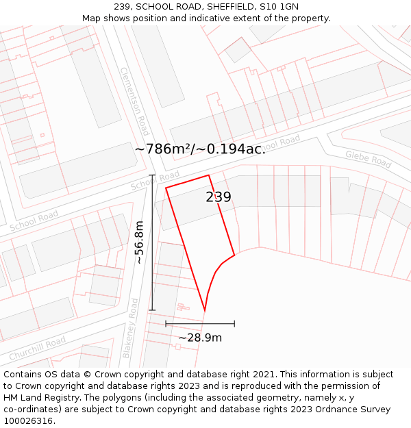 239, SCHOOL ROAD, SHEFFIELD, S10 1GN: Plot and title map