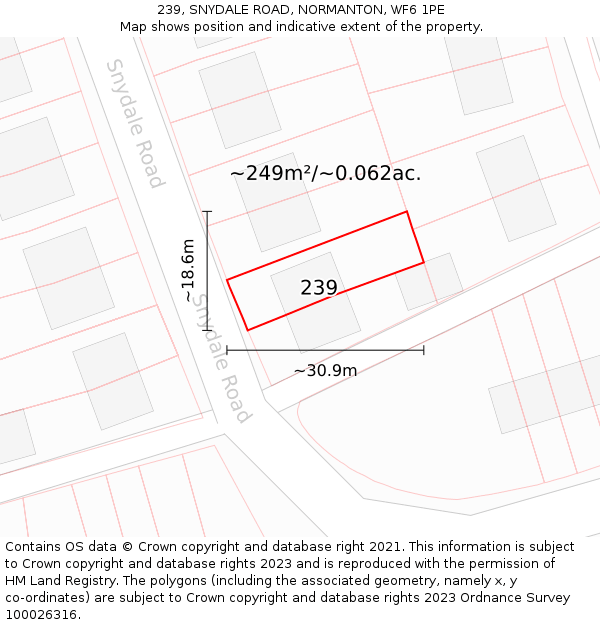 239, SNYDALE ROAD, NORMANTON, WF6 1PE: Plot and title map