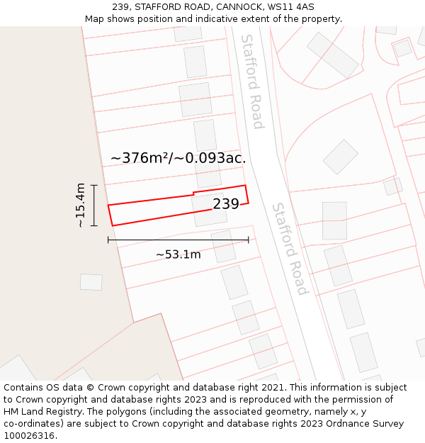 239, STAFFORD ROAD, CANNOCK, WS11 4AS: Plot and title map