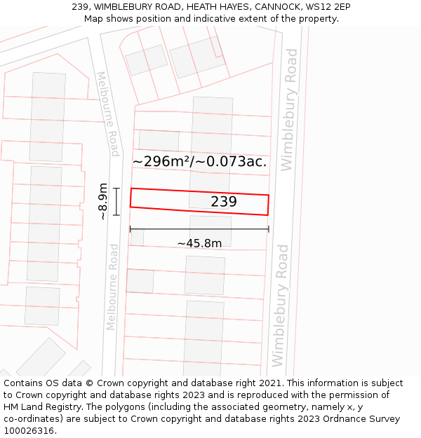 239, WIMBLEBURY ROAD, HEATH HAYES, CANNOCK, WS12 2EP: Plot and title map