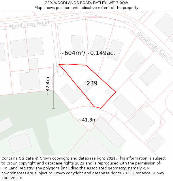 239, WOODLANDS ROAD, BATLEY, WF17 0QW: Plot and title map