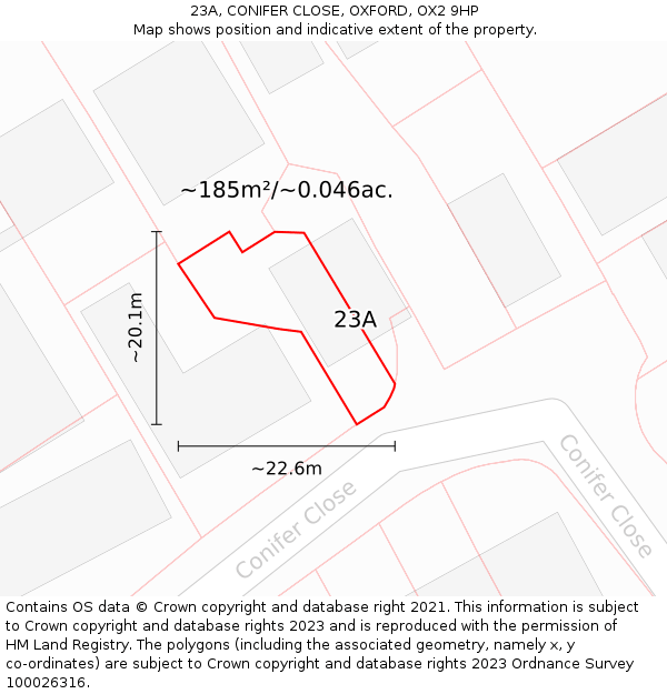 23A, CONIFER CLOSE, OXFORD, OX2 9HP: Plot and title map