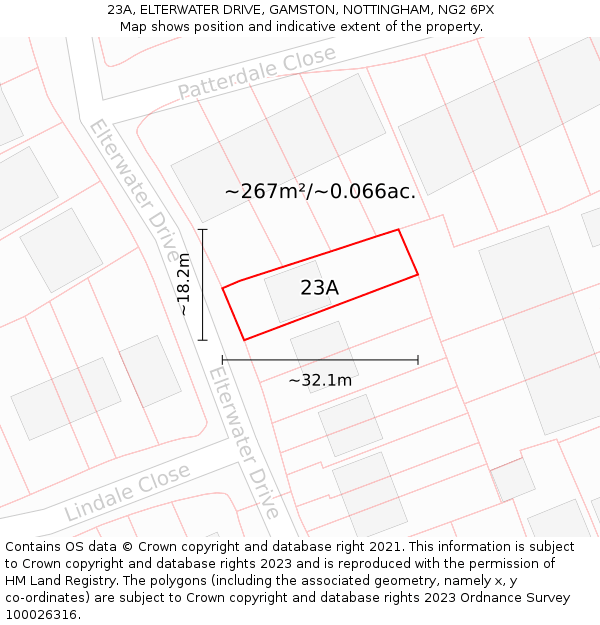 23A, ELTERWATER DRIVE, GAMSTON, NOTTINGHAM, NG2 6PX: Plot and title map