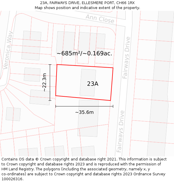 23A, FAIRWAYS DRIVE, ELLESMERE PORT, CH66 1RX: Plot and title map