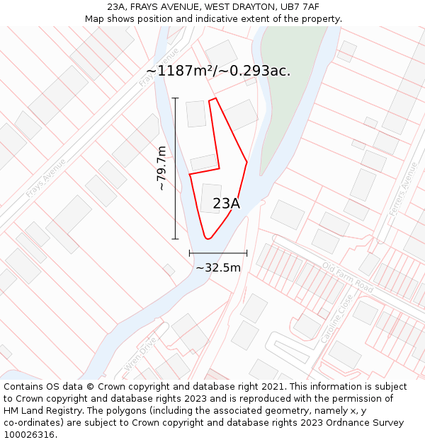 23A, FRAYS AVENUE, WEST DRAYTON, UB7 7AF: Plot and title map