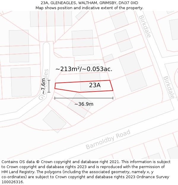 23A, GLENEAGLES, WALTHAM, GRIMSBY, DN37 0XD: Plot and title map