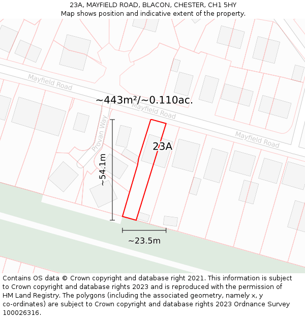 23A, MAYFIELD ROAD, BLACON, CHESTER, CH1 5HY: Plot and title map