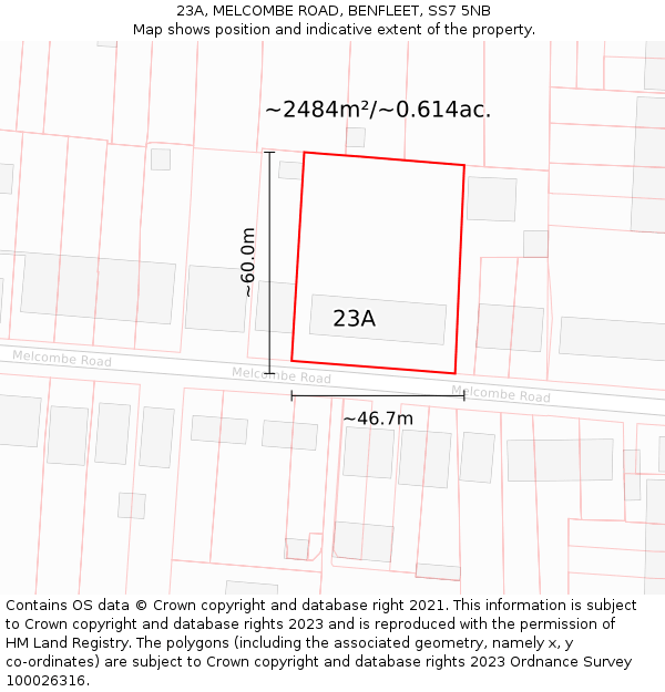 23A, MELCOMBE ROAD, BENFLEET, SS7 5NB: Plot and title map