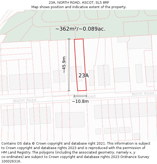 23A, NORTH ROAD, ASCOT, SL5 8RP: Plot and title map
