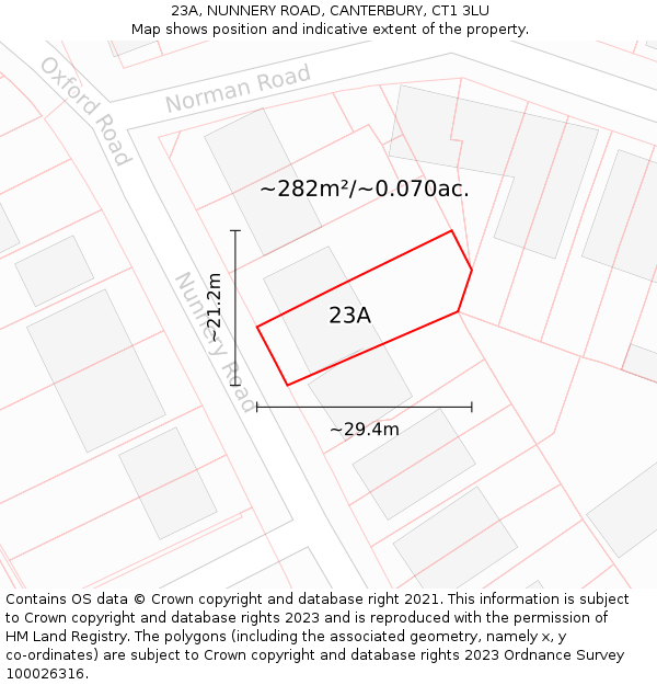 23A, NUNNERY ROAD, CANTERBURY, CT1 3LU: Plot and title map