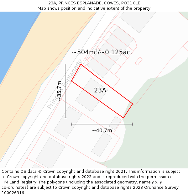 23A, PRINCES ESPLANADE, COWES, PO31 8LE: Plot and title map