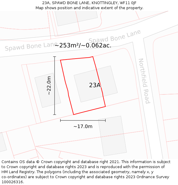 23A, SPAWD BONE LANE, KNOTTINGLEY, WF11 0JF: Plot and title map