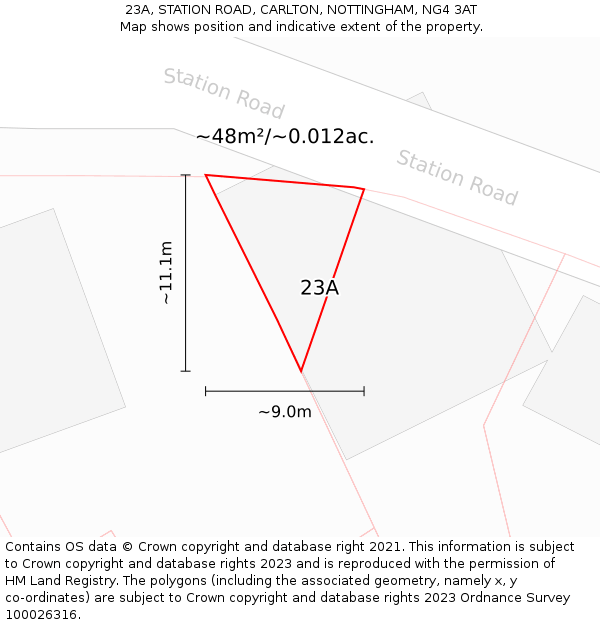 23A, STATION ROAD, CARLTON, NOTTINGHAM, NG4 3AT: Plot and title map