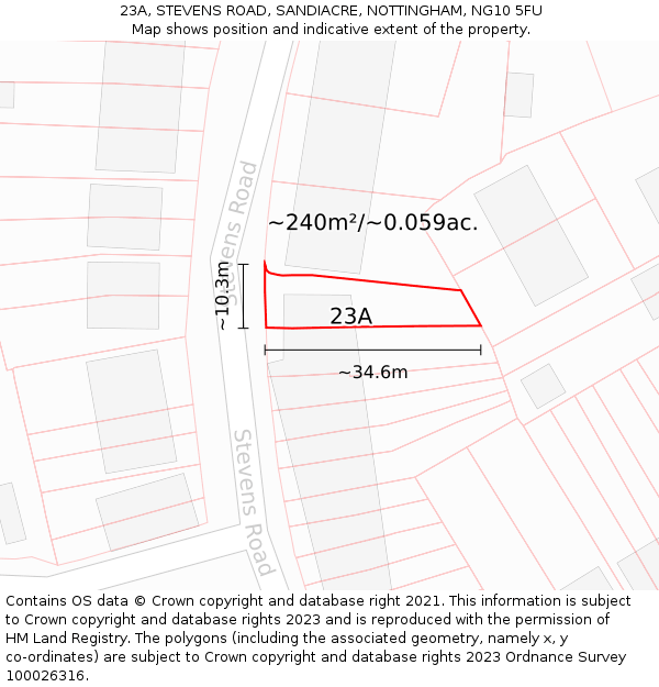 23A, STEVENS ROAD, SANDIACRE, NOTTINGHAM, NG10 5FU: Plot and title map