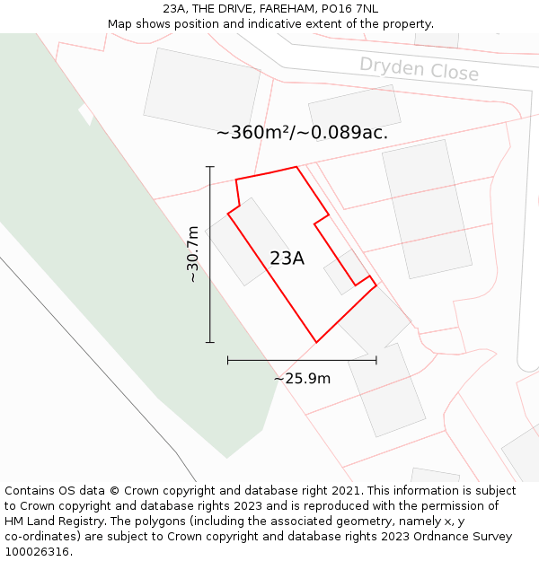 23A, THE DRIVE, FAREHAM, PO16 7NL: Plot and title map