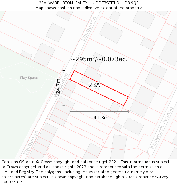 23A, WARBURTON, EMLEY, HUDDERSFIELD, HD8 9QP: Plot and title map