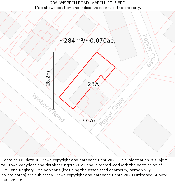 23A, WISBECH ROAD, MARCH, PE15 8ED: Plot and title map