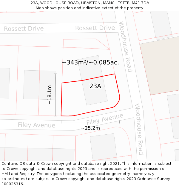 23A, WOODHOUSE ROAD, URMSTON, MANCHESTER, M41 7DA: Plot and title map