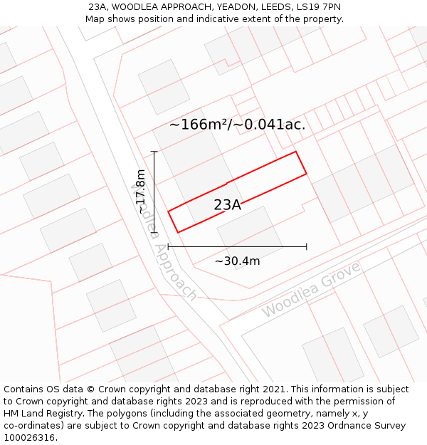 23A, WOODLEA APPROACH, YEADON, LEEDS, LS19 7PN: Plot and title map