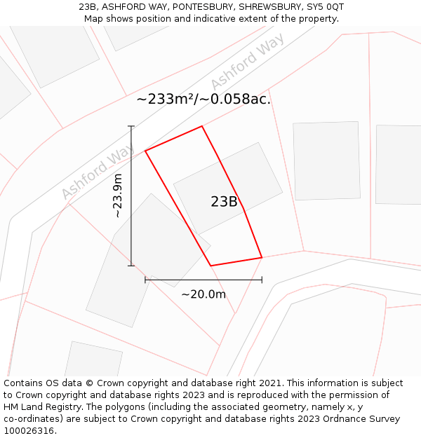 23B, ASHFORD WAY, PONTESBURY, SHREWSBURY, SY5 0QT: Plot and title map