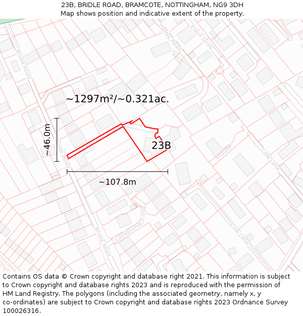 23B, BRIDLE ROAD, BRAMCOTE, NOTTINGHAM, NG9 3DH: Plot and title map
