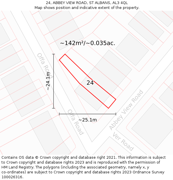 24, ABBEY VIEW ROAD, ST ALBANS, AL3 4QL: Plot and title map