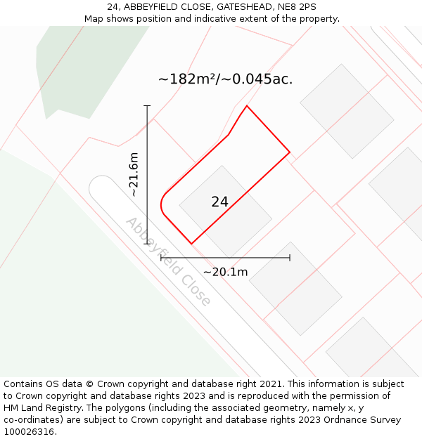 24, ABBEYFIELD CLOSE, GATESHEAD, NE8 2PS: Plot and title map