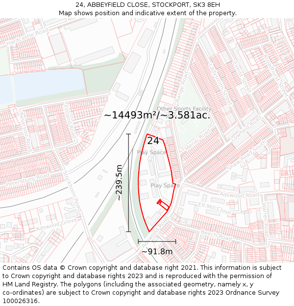 24, ABBEYFIELD CLOSE, STOCKPORT, SK3 8EH: Plot and title map