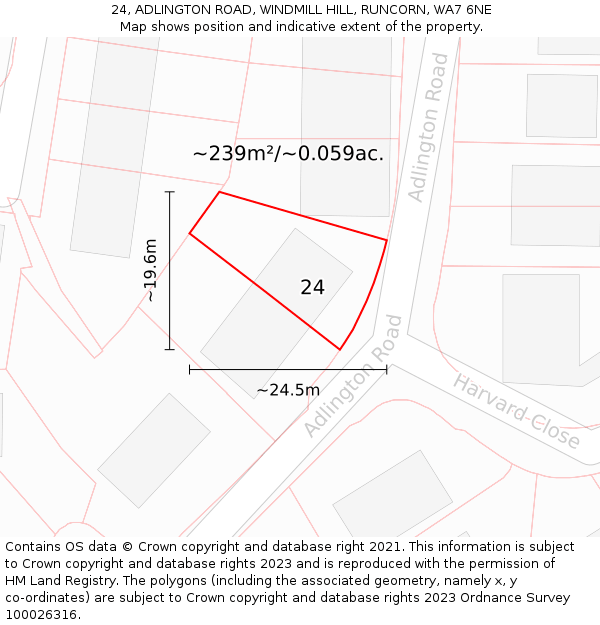 24, ADLINGTON ROAD, WINDMILL HILL, RUNCORN, WA7 6NE: Plot and title map