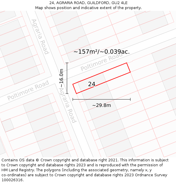 24, AGRARIA ROAD, GUILDFORD, GU2 4LE: Plot and title map