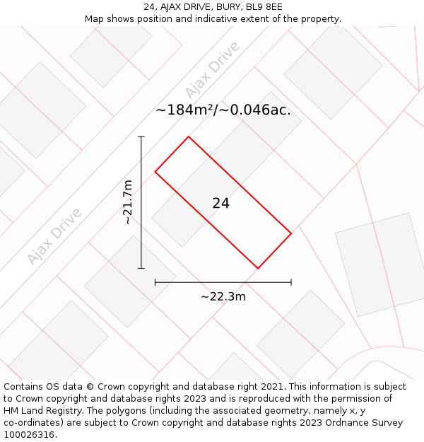 24, AJAX DRIVE, BURY, BL9 8EE: Plot and title map