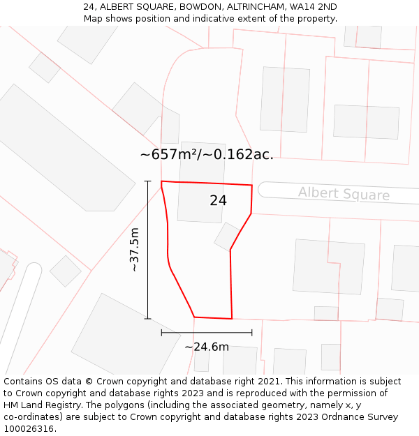 24, ALBERT SQUARE, BOWDON, ALTRINCHAM, WA14 2ND: Plot and title map