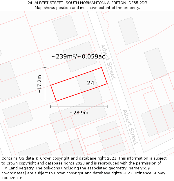 24, ALBERT STREET, SOUTH NORMANTON, ALFRETON, DE55 2DB: Plot and title map