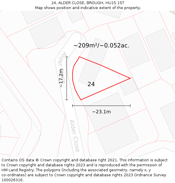 24, ALDER CLOSE, BROUGH, HU15 1ST: Plot and title map