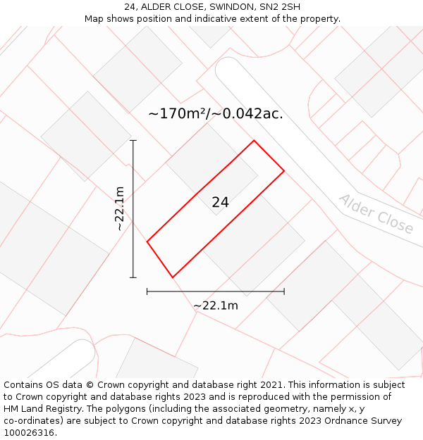 24, ALDER CLOSE, SWINDON, SN2 2SH: Plot and title map