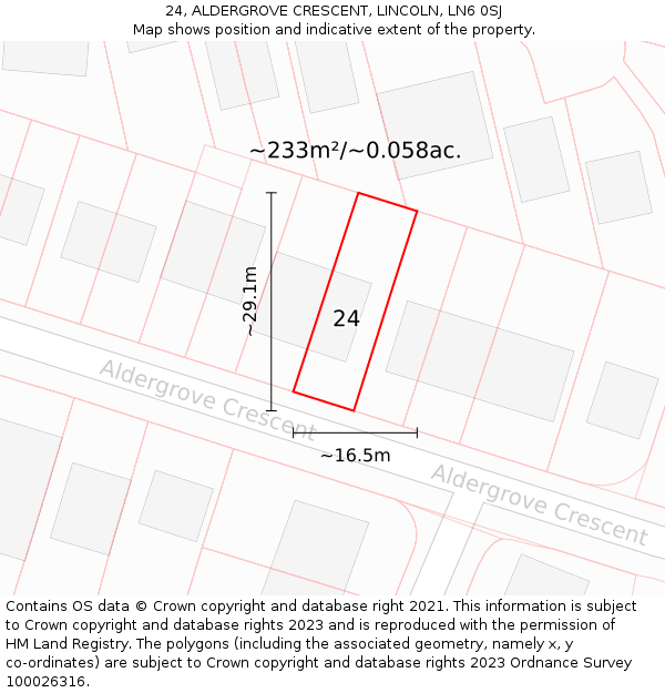 24, ALDERGROVE CRESCENT, LINCOLN, LN6 0SJ: Plot and title map