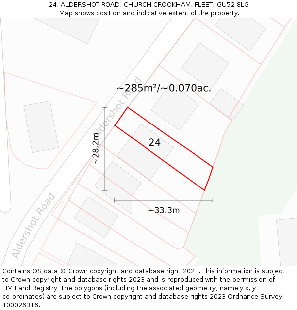 24, ALDERSHOT ROAD, CHURCH CROOKHAM, FLEET, GU52 8LG: Plot and title map